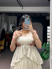 Ivory Chocolate Silk Embroidered Lehenga with Designer Koti & Blouse | Premium Wedding Party Wear Lehenga for Women