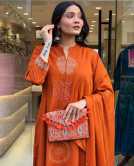 Premium Rayon Slub Embroidered Suit Set with Chanderi Silk Dupatta | Designer Ethnic Wear for Women