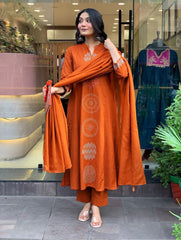 Premium Rayon Slub Embroidered Suit Set with Chanderi Silk Dupatta | Designer Ethnic Wear for Women