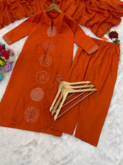 Premium Rayon Slub Embroidered Suit Set with Chanderi Silk Dupatta | Designer Ethnic Wear for Women