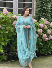Premium Barbary Silk Embroidered Suit Set with Twill Net Dupatta | Designer Ethnic Wear for Women