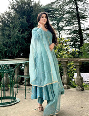 Premium Barbary Silk Embroidered Suit Set with Twill Net Dupatta | Designer Ethnic Wear for Women