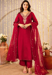 Premium Roman Silk Embroidered Suit Set with Organza Dupatta | Designer Ethnic Wear for Women