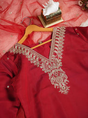 Premium Roman Silk Embroidered Suit Set with Organza Dupatta | Designer Ethnic Wear for Women