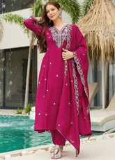 Elegant Magenta Vichhitra Silk Embroidered Suit Set