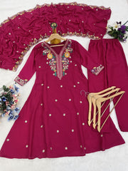 Premium Magenta Vichhitra Silk Embroidered Suit Set with Embroidered Vichhitra Silk Dupatta | Designer Ethnic Wear for Women