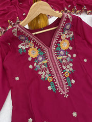 Premium Magenta Vichhitra Silk Embroidered Suit Set with Embroidered Vichhitra Silk Dupatta | Designer Ethnic Wear for Women