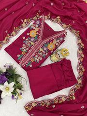 Premium Magenta Vichhitra Silk Embroidered Suit Set with Embroidered Vichhitra Silk Dupatta | Designer Ethnic Wear for Women