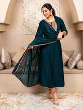 Premium Teal Blue Embroidered Vichhitra Silk Suit Set with Matching Dupatta | Designer Ethnic Wear for Women