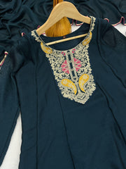 Premium Teal Blue Embroidered Vichhitra Silk Suit Set with Matching Dupatta | Designer Ethnic Wear for Women
