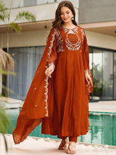 Premium Rust Brown Embroidered Vichhitra Silk Suit Set with Embroidered Vichhitra Silk Dupatta | Designer Ethnic Wear for Women
