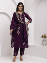 Premium Wine Purple Embroidered Vichhitra Silk Suit Set with Embroidered Vichhitra Silk Dupatta | Designer Ethnic Wear for Women