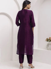 Premium Wine Purple Embroidered Vichhitra Silk Suit Set with Embroidered Vichhitra Silk Dupatta | Designer Ethnic Wear for Women