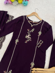 Premium Wine Purple Embroidered Vichhitra Silk Suit Set with Embroidered Vichhitra Silk Dupatta | Designer Ethnic Wear for Women