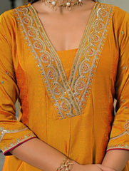 Mustard Yellow Embroidered Vichhitra Silk Suit Set with Embroidered Vichhitra Silk Dupatta | Designer Ethnic Wear for Women