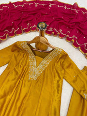 Mustard Yellow Embroidered Vichhitra Silk Suit Set with Embroidered Vichhitra Silk Dupatta | Designer Ethnic Wear for Women