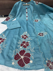 Premium Chanderi Silk Embroidered Suit Set with Chanderi Dupatta