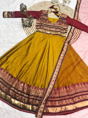 Vichitra Silk Anarkali Suit Set with Jacquard Zari Border & Soft Net Dupatta