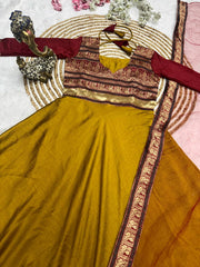 Vichitra Silk Anarkali Suit Set with Jacquard Zari Border & Soft Net Dupatta