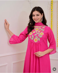 Premium Chanderi Silk Embroidered Suit Set with Organza Dupatta
