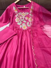 Premium Chanderi Silk Embroidered Suit Set with Organza Dupatta
