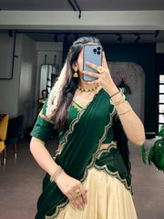 Premium Poly Kotha Tasar Lehenga Choli with Zari Border, Zardozi Work Blouse & Satin Chiffon Dupatta