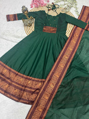 Rooprangi Women's Premium Pattu Cotton Anarkali Kurta Set with Handwork & Jacquard Zari Border Dupatta | Emerald Green