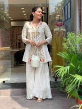 Rooprangi Women's Premium Silk Embroidered Festive Co-Ord Set with Palazzo | Ivory White