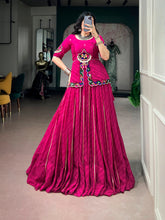 Rooprangi Women’s Magenta Pink Georgette Printed Navratri Lehenga Choli | Gota Patti & Gamthi Mirror Lace | 8 Meter Flair