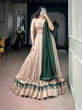 Rooprangi Women’s Chanderi Silk Navratri Lehenga Choli with Ghughri & Mirror Work Blouse | Embroidered Border & Dupatta