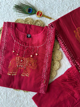 Cherry Red Pure Cotton Suit Set with Real Mirror Hand Work & Mul Cotton Block Print Dupatta