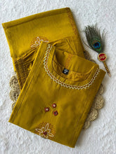 Mustard Yellow Pure Cotton Suit Set with Real Mirror Hand Work & Mul Cotton Block Print Dupatta