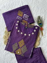 Purple Pure Cotton Suit Set with Real Mirror Hand Work & Mul Cotton Block Print Dupatta