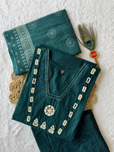 Morpich Teal Green Pure Cotton Suit Set with Real Mirror Hand Work & Bandhani Block Print Dupatta