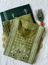 Pista Green Pure Cotton Hand Block Printed Suit Set with Real Mirror Hand Work