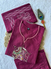 Burgundy Pure Cotton Suit Set with Embroidered Circular Mandala Appliques & Printed Mul Dupatta