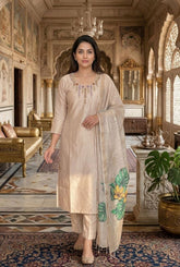Designer Premium Mul Chanderi Kurti Pant Dupatta Set