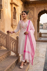 Premium Pure Khadi Cotton Kurti Pant Dupatta Set