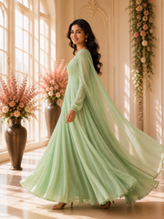 Georgette Anarkali Suit Set with Mirror Lace Dupatta – Wine, Mint Green & Lavender