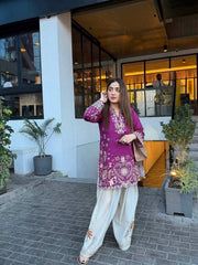 Parple Rayon Cotton Embroidered Kurti Set | Premium 2-Piece Designer Kurti Pant Set for Women