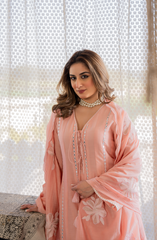 Sage Green & Blush Peach Chanderi Silk Embroidered Kurta Pant Set with Chanderi Dupatta