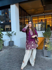 Parple Rayon Cotton Embroidered Kurti Set | Premium 2-Piece Designer Kurti Pant Set for Women