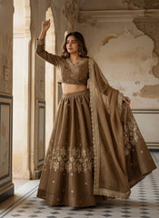 Coffee Brown GMY Silk Semi Bridal Lehenga Choli with Embroidered Dupatta | Designer Wedding Wear Lehenga for Women