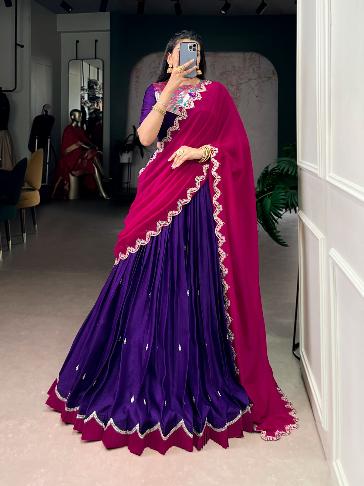 RoopRangi Women's Premium Naysha Embroidered Lehenga Choli Set with Vichitra Silk Dupatta