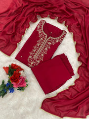 Premium Roman Silk Embroidered Suit Set with Chanderi Silk Dupatta | Designer Ethnic Wear for Women