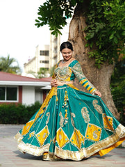 Rooprangi Women's Premium Heavy Muslin Cotton Printed Lehenga Choli Set with Real Mirror Work & Designer Dupatta | Navratri & Festive Collection