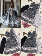 Black Premium Maslin Cotton Printed Anarkali Gown Set with Dupatta | Designer 3-Piece Ethnic Suit
