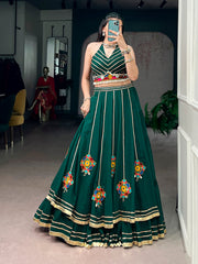 Pure Rayon Navratri Lehenga Choli Set with Gamthi Work, Mirror & Shell Detailing