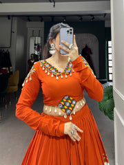 Orange & White Rayon Navratri Lehenga Choli with Gamthi Patch Work
