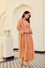 Rooprangi Women's Premium Chanderi Silk Embroidered Kurta Palazzo Set with Chanderi Dupatta | Sage Green & Peach | Festive Wear